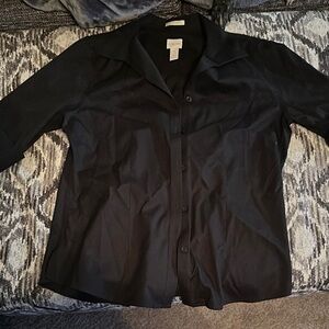 Chico's Black Notched Collar 3/4 Sleeve Button Down Shirt